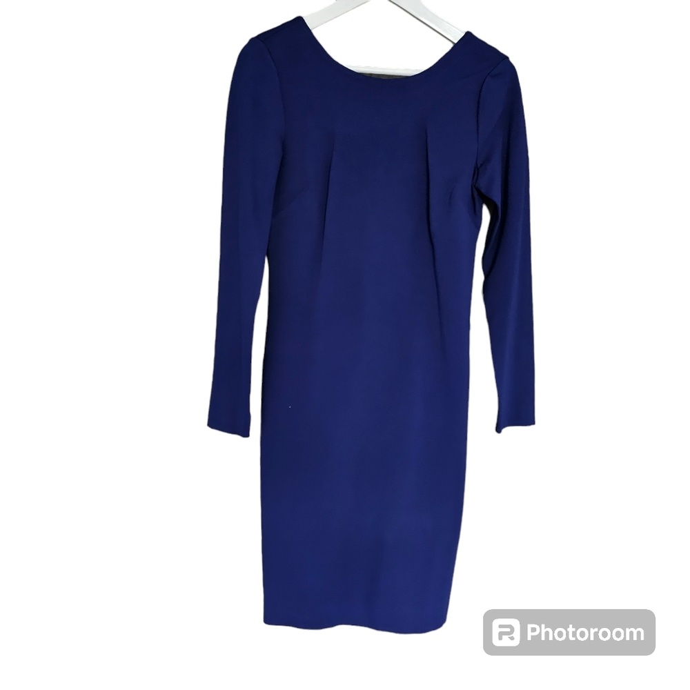 Banana Republic sz 4  fitted dress, 3/4 sleeve, deep blue color, scoop back